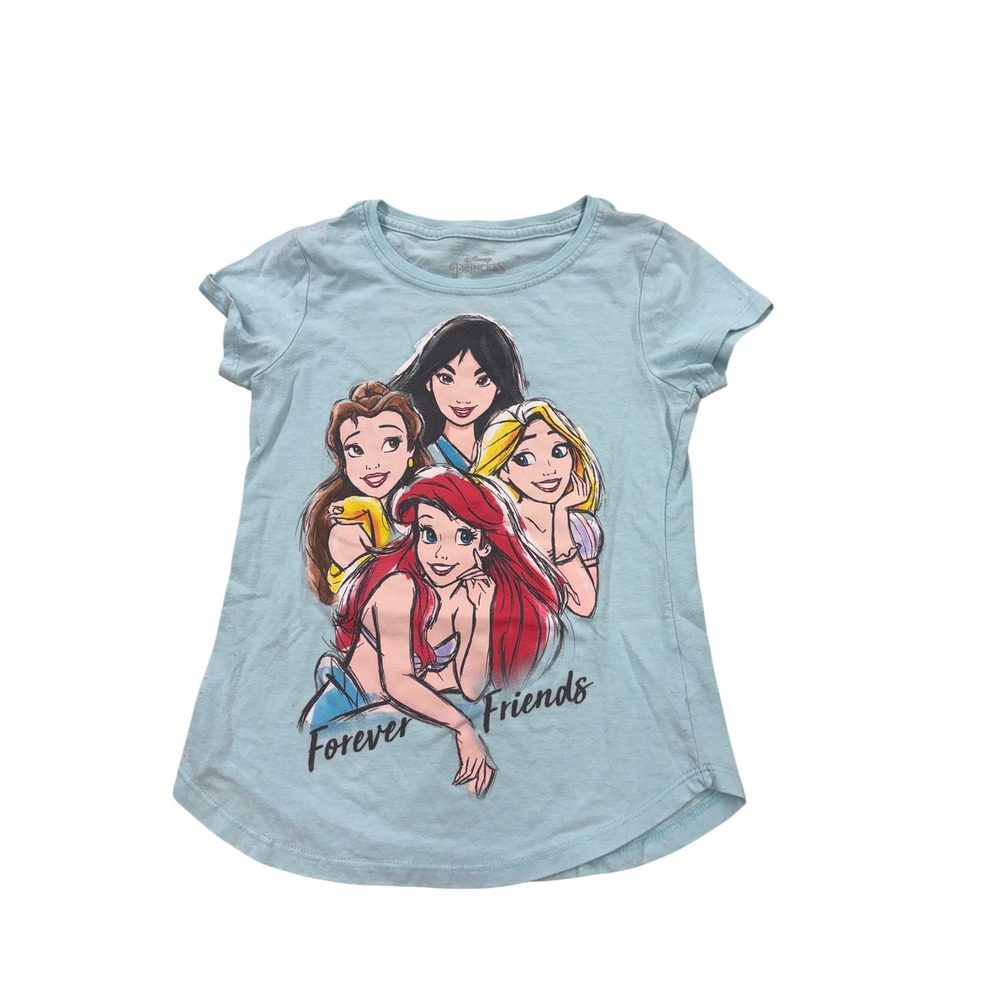 Disney Princess Girls Light Blue Forever Friends Graphic T-Shirt Size M 7-8